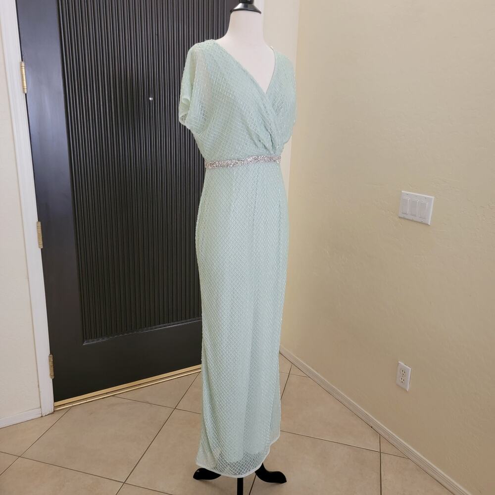 Mac Duggal 93994 Sage Green Beaded Wrap Short Sleeve Gown Size 8 - Picture 9 of 12